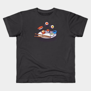 Sushi With Chopstick And Shoyu on Plate Cartoon Kids T-Shirt